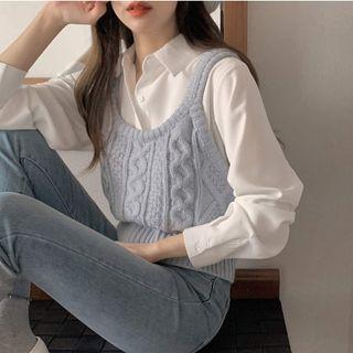 Knit Camisole Top / Plain Shirt / Set