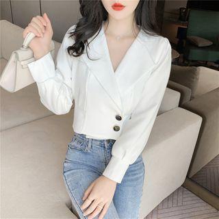 Long-sleeve Open-collar Cropped Shirt