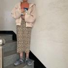 Hooded Jacket / Leopard Print Midi Skirt / Top