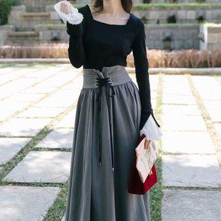 Set : Knit Top + A-line Skirt