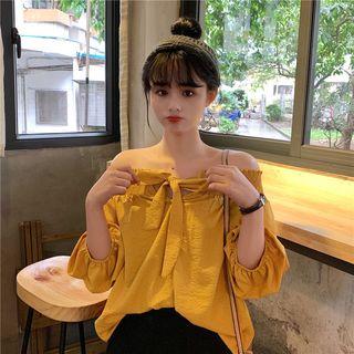 Shirt Wide Collar Off-shoulder Bow Strap