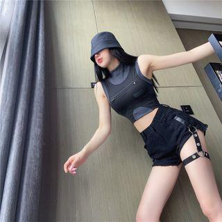 Ripped Strappy Denim Shorts