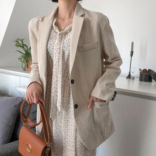 Tie-neck Accordion-pleat Dotted Long Dress