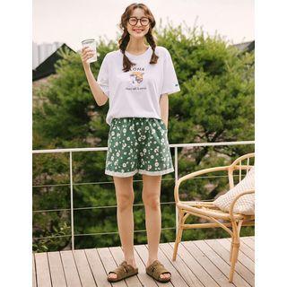 Cuff-hem Floral Shorts
