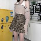 High-waist Leopard Mini A-line Skirt