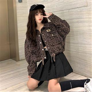 Leopard Print Cropped Shirt Jacket