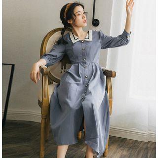 Sailor Collar A-line Midi Shirtdress