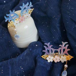 Flower Deer Horn Faux Crystal Hair Clip