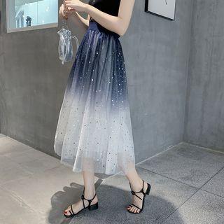 Sequin Gradient A-line Midi Mesh Skirt