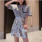 Set: Short-sleeve Sequined T-shirt + Mini Sequined Sheath Skirt