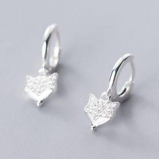 925 Sterling Silver Rhinestone Fox Dangle Earring 1 Pair - S925 Silver - As Shown In Figure - One Size