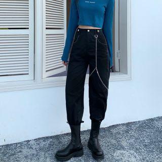 Long Sleeve Letter Print Cropped T-shirt / Jogger Pants