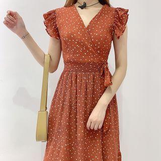 Dotted Ruffled Sleeveless Midi A-line Dress