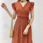 Dotted Ruffled Sleeveless Midi A-line Dress