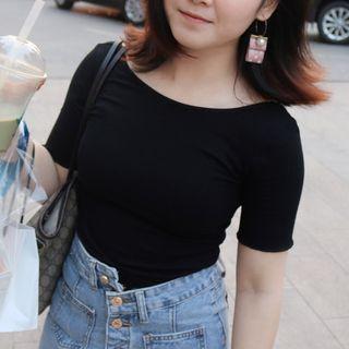 Short-sleeve Ribbon-accent Top