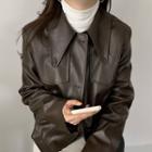 Faux Shearling Button Jacket Coffee - One Size
