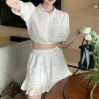Short-sleeve Cropped Blouse / A-line Mini Skirt
