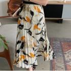 Print Pleated Chiffon Midi A-line Skirt