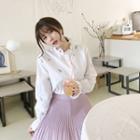 Frilled Lavender Embroidered Cotton Blouse