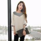 3/4-sleeve Patterned Panel Top
