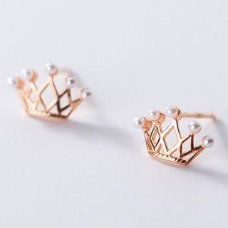 925 Sterling Silver Faux Pearl Crown Earring
