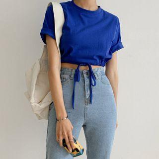 Vivid Tie-hem Cropped T-shirt