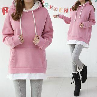 Kangaroo-pocket Layered Hem Hoodie