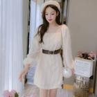Puff-sleeve Fringed A-line Dress