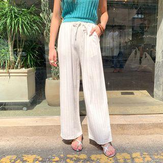 Linen Blend Pinstriped Wide-leg Pants