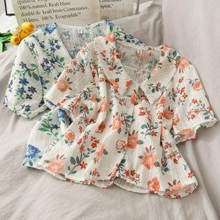 Puff-sleeve Printed Shirt