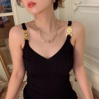 Spaghetti Strap Buckle Knit Top