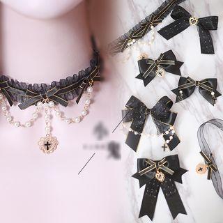 Bow Faux Pearl Necklace / Hair Clip / Brooch / Earring