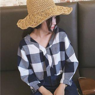 V-neck Loose-fit Check Shirt