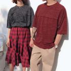 Couple Matching Knitted Elbow-sleeve T-shirt