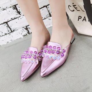 Beaded Low-heel Mules