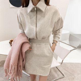 Collared Zip-up Mini Sweatshirt Dress