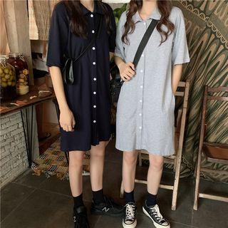 Short-sleeve Plain Midi Shirtdress