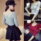 Long-sleeve Cross Strap Cropped Knit Top