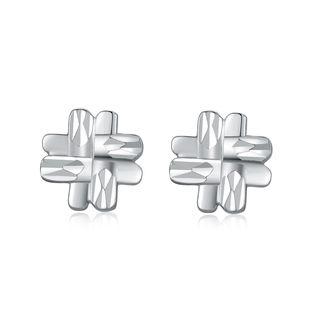 14k/585 White Gold Diamond Cut Hashtag Stud Earrings