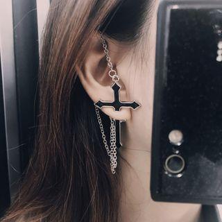 Cross Dangle Chain Earring Black - One Size