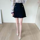 Flap-pocket Crystal-pleat Miniskirt