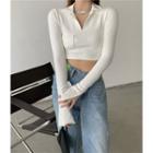 Long-sleeve Crop Polo Shirt As Shown In Figure - One Size