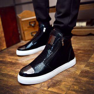 Patterned High-top Laceless Sneakers