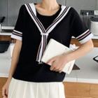 Short-sleeve Sailor Collar Knit Top