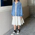 Long-sleeve Midi Shift Dress / Denim Jacket