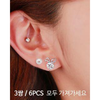 Rabbit Motif Ear Stud Set (6 Pcs) One Size