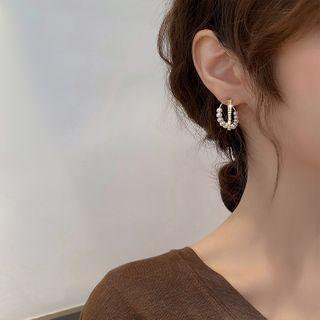 Faux Pearl Alloy Open Hoop Earring 1 Pair - Faux Pearl Alloy Open Hoop Earring - One Size