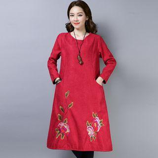 Long-sleeve Floral Embroidered A-line Dress