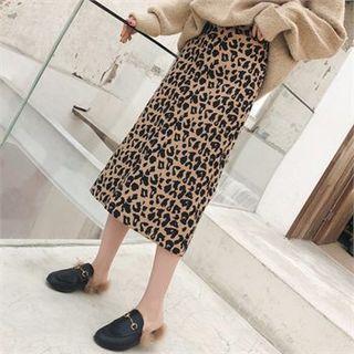 Wool Blend Leopard Midi Skirt