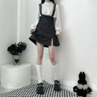 Faux Pearl Blouse / Denim Mini Suspender Dress